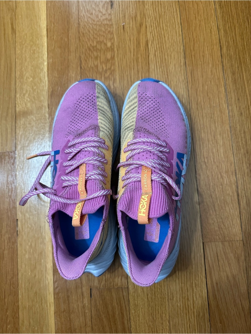 Hoka Women's Pink and Gold Running Sneakers